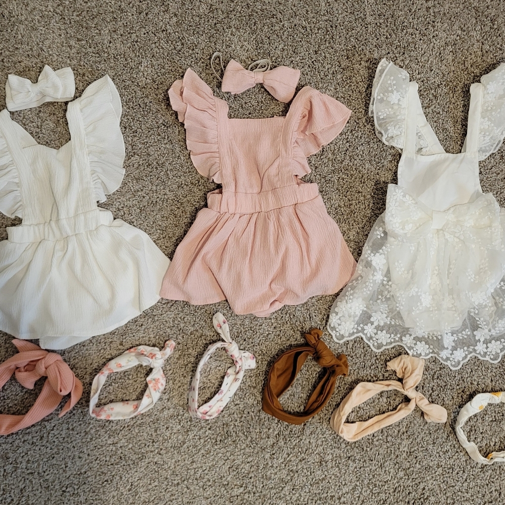 Baby Girl 9-12 Months Dresses & Headbands 11 Pieces!